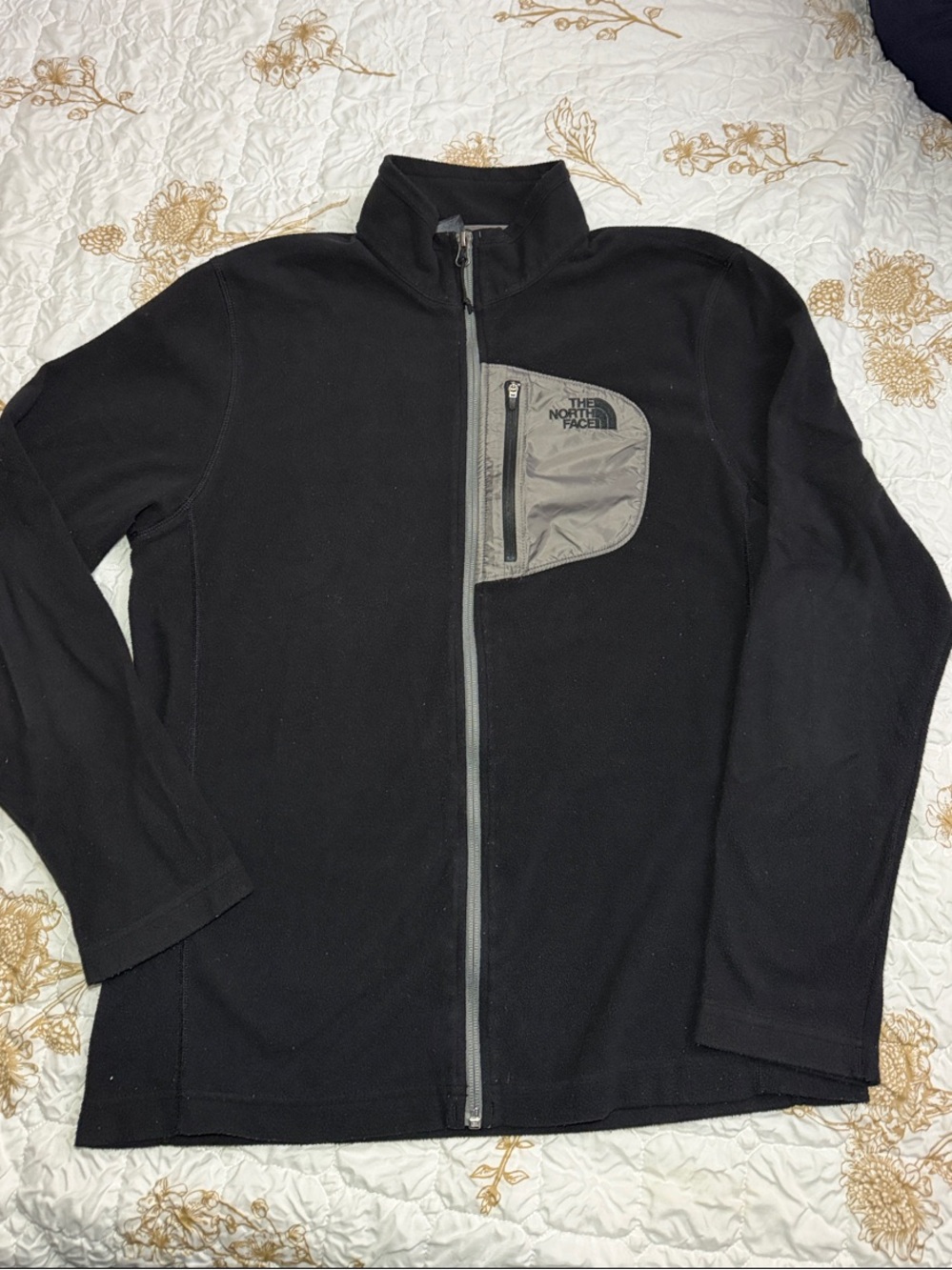The North Face Men's Black Full-Zip Sweater with Gray Chest Pocket
